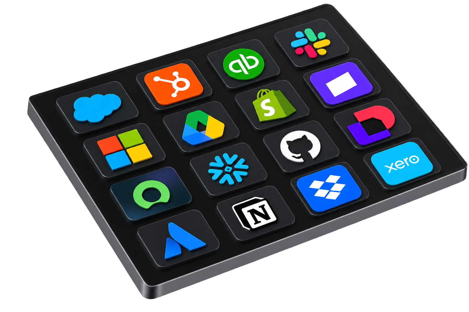 Business software apps arranged on a company data interface